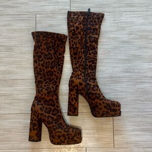 SHEIN Brown Leopard Heeled Boots
